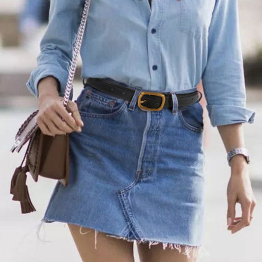 Leather Belt with Gold Buckle