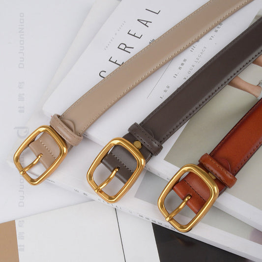 Leather Belt with Gold Buckle