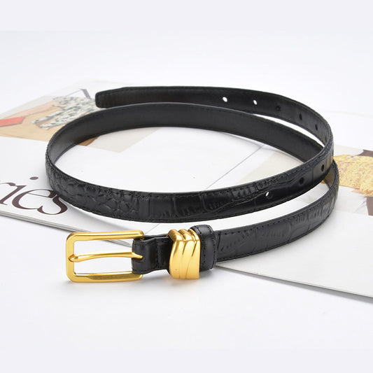 Crocodile pattern pin buckle thin belt jeans belt