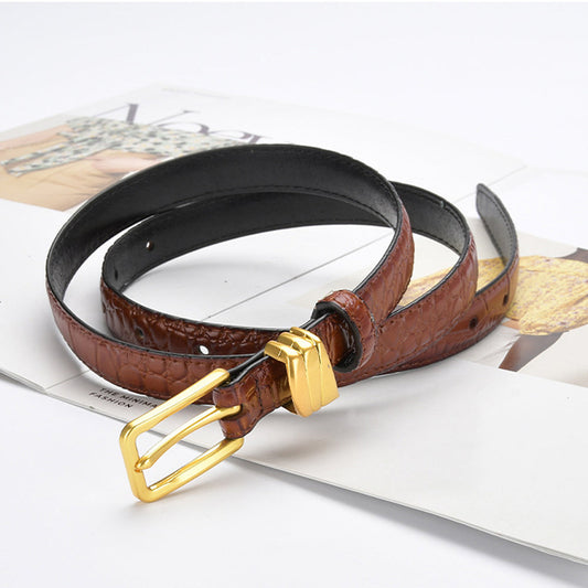 Crocodile pattern pin buckle thin belt jeans belt