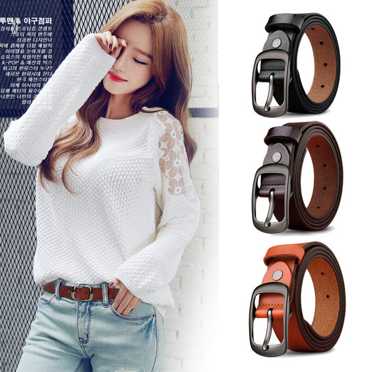 Leather Pin Buckle Top Layer Belt