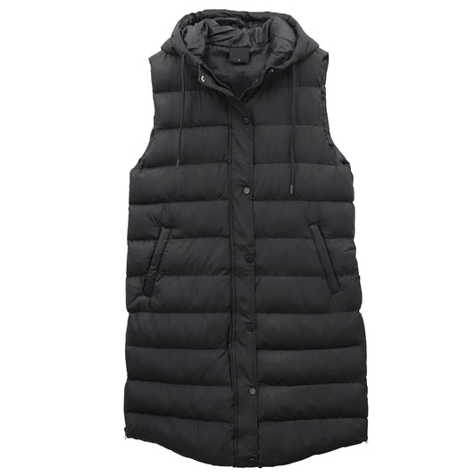Longline Padded Vest Hooded Puffy Jacket