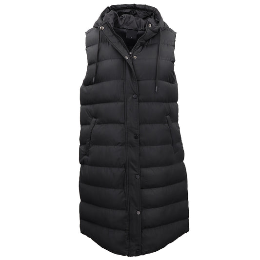 Longline Padded Vest Hooded Puffy Jacket