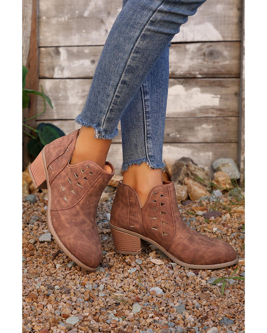 Cut Out Suede Pointed Toe Heeled Ankle Boots
