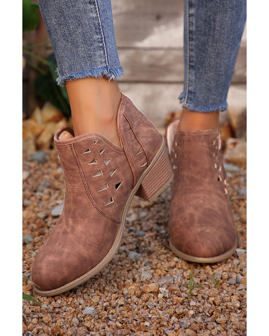 Cut Out Suede Pointed Toe Heeled Ankle Boots