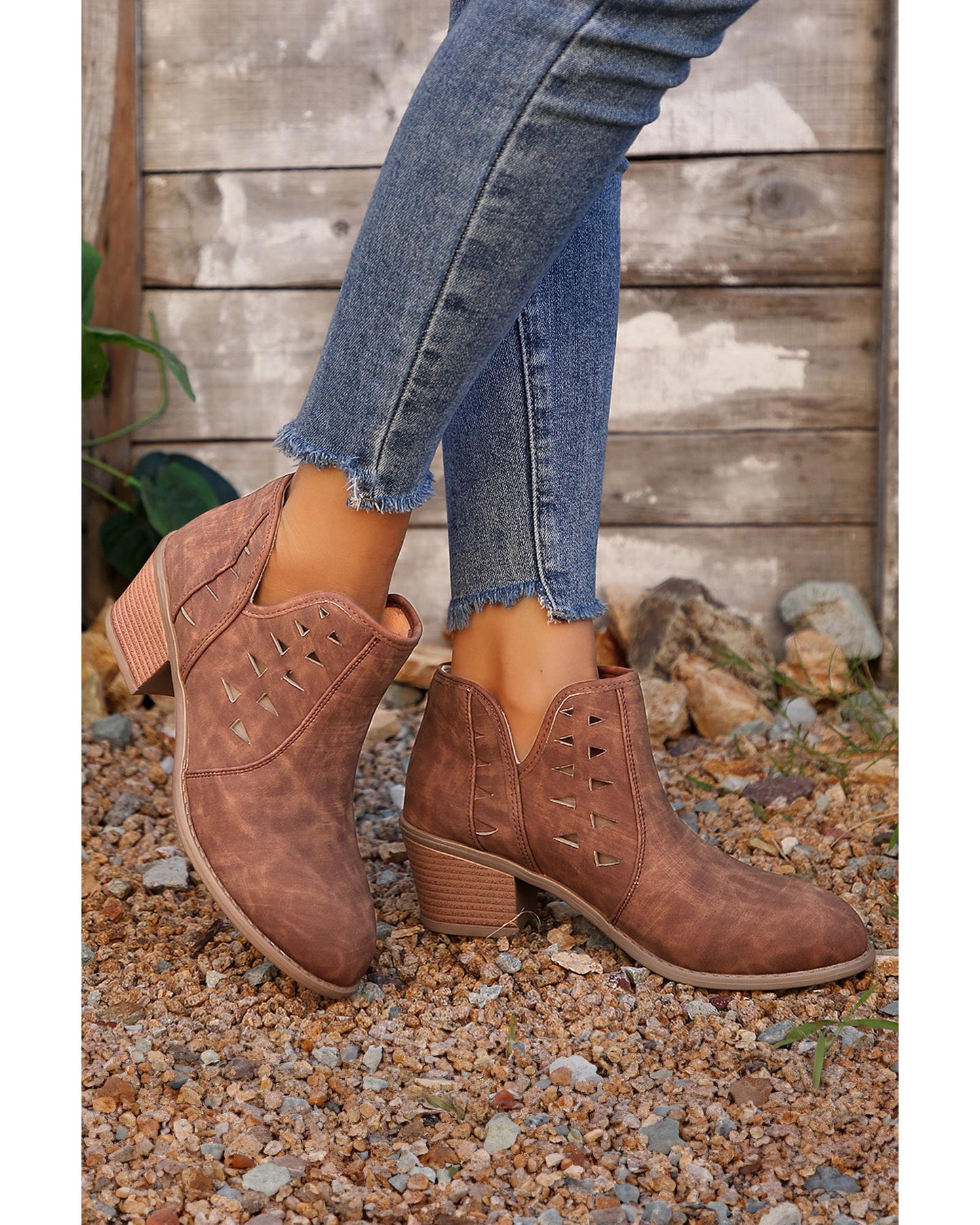 Cut Out Suede Pointed Toe Heeled Ankle Boots