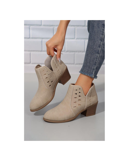 Cut Out Suede Pointed Toe Heeled Ankle Boots