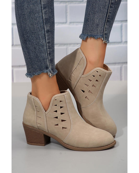 Cut Out Suede Pointed Toe Heeled Ankle Boots