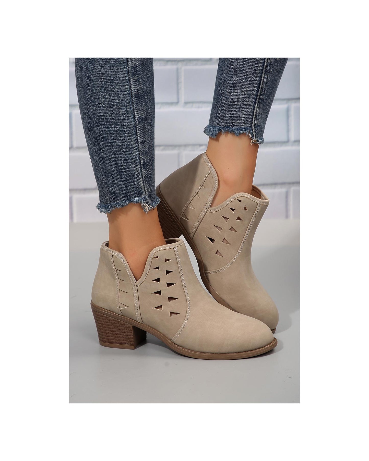 Cut Out Suede Pointed Toe Heeled Ankle Boots