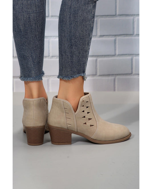 Cut Out Suede Pointed Toe Heeled Ankle Boots