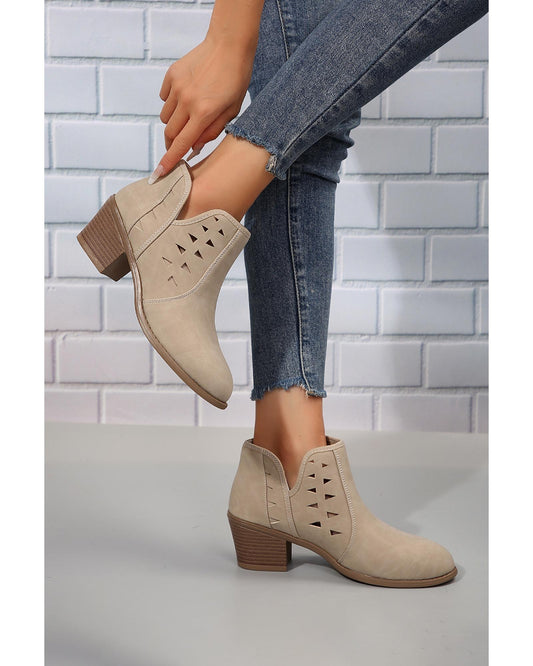 Cut Out Suede Pointed Toe Heeled Ankle Boots