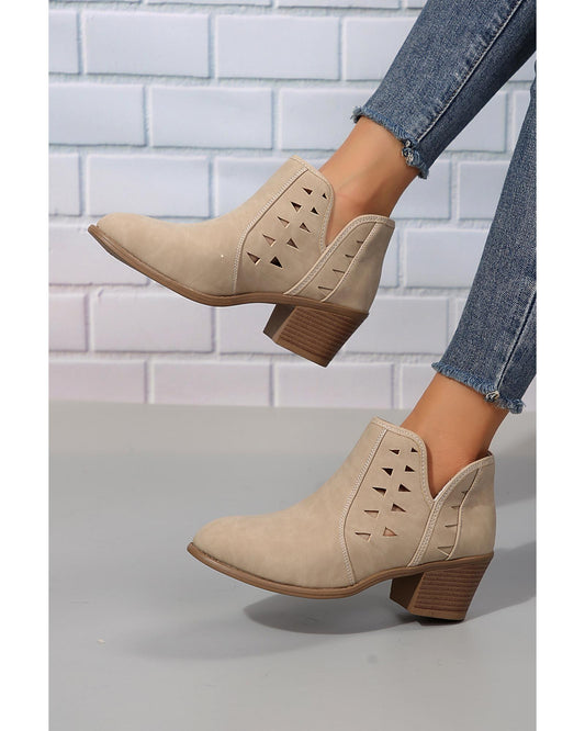 Cut Out Suede Pointed Toe Heeled Ankle Boots