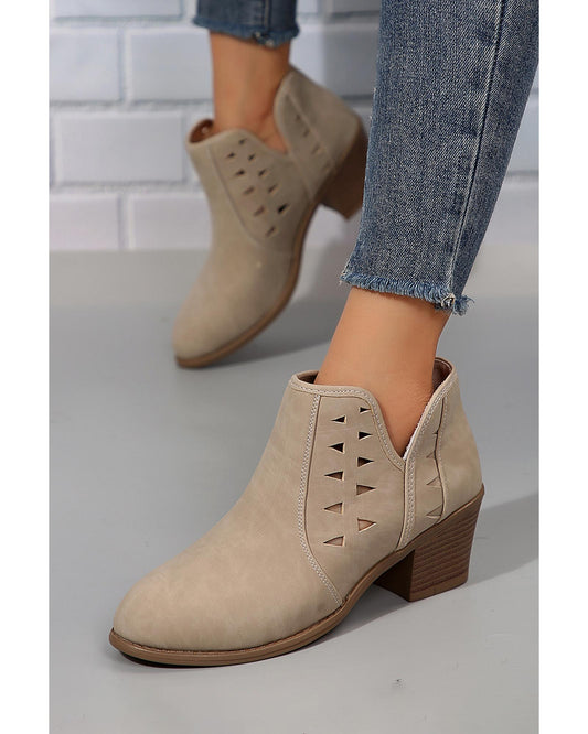 Cut Out Suede Pointed Toe Heeled Ankle Boots