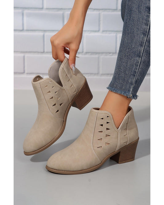 Cut Out Suede Pointed Toe Heeled Ankle Boots