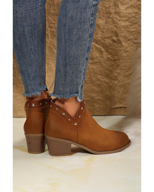 Studded Faux Leather Chunky Heel Ankle Boots