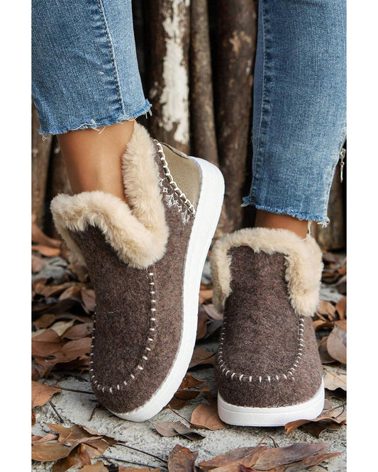 Suede Stitching Patchwork Plush Lined Anklet Boots