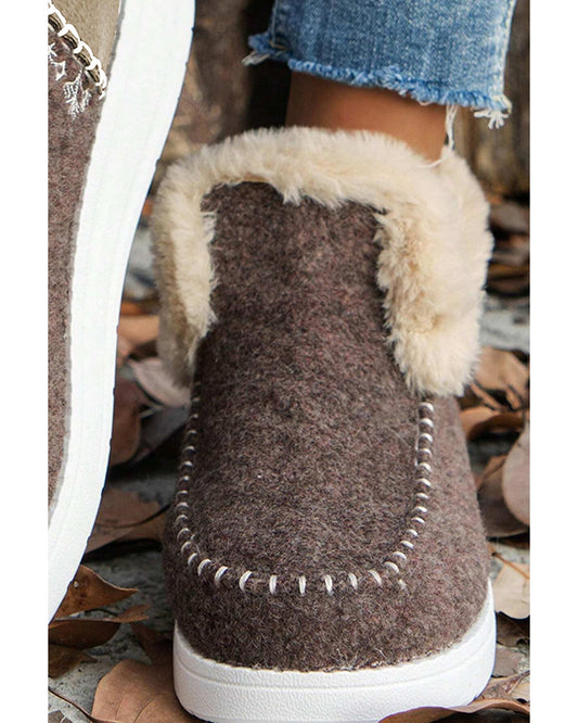 Suede Stitching Patchwork Plush Lined Anklet Boots
