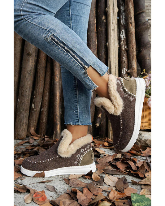 Suede Stitching Patchwork Plush Lined Anklet Boots
