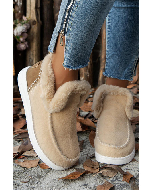 Suede Stitching Patchwork Plush Lined Anklet Boots