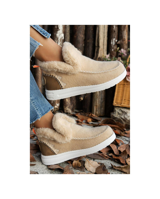 Suede Stitching Patchwork Plush Lined Anklet Boots