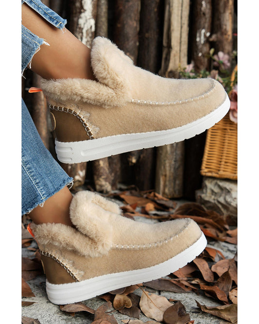 Suede Stitching Patchwork Plush Lined Anklet Boots