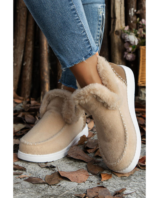 Suede Stitching Patchwork Plush Lined Anklet Boots