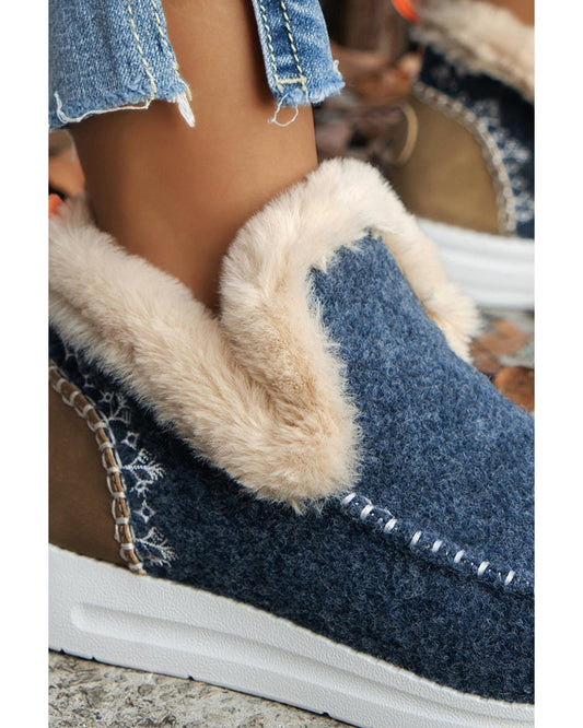 Suede Stitching Patchwork Plush Lined Anklet Boots