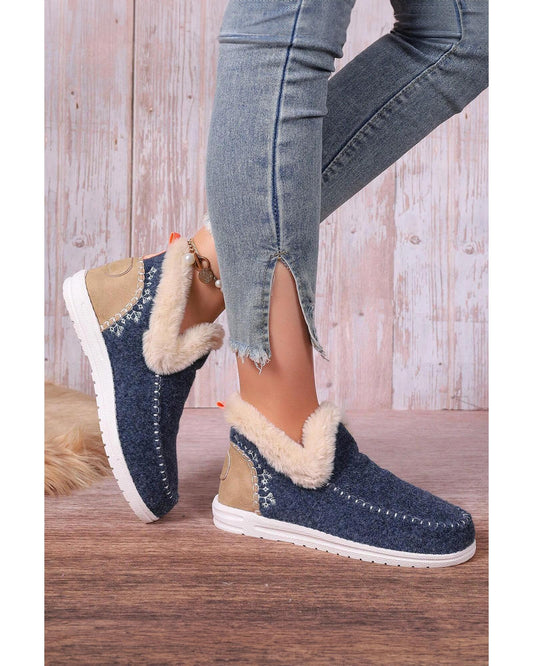 Suede Stitching Patchwork Plush Lined Anklet Boots