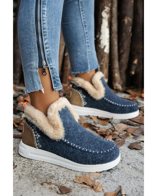Suede Stitching Patchwork Plush Lined Anklet Boots