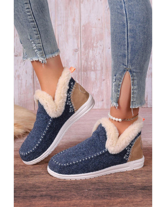 Suede Stitching Patchwork Plush Lined Anklet Boots
