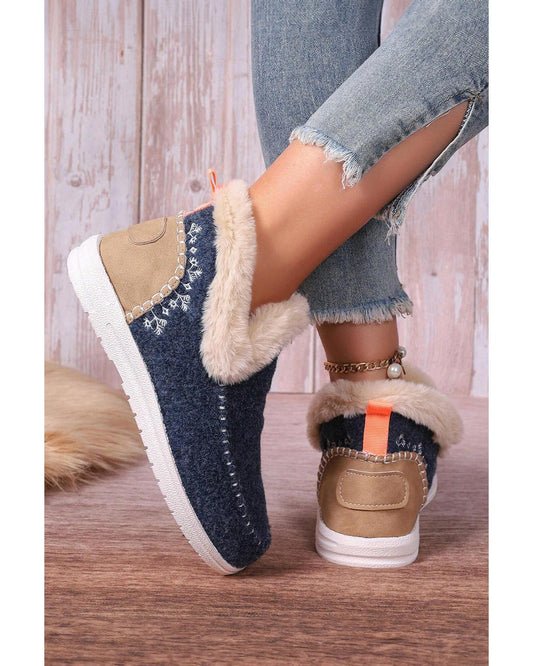 Suede Stitching Patchwork Plush Lined Anklet Boots