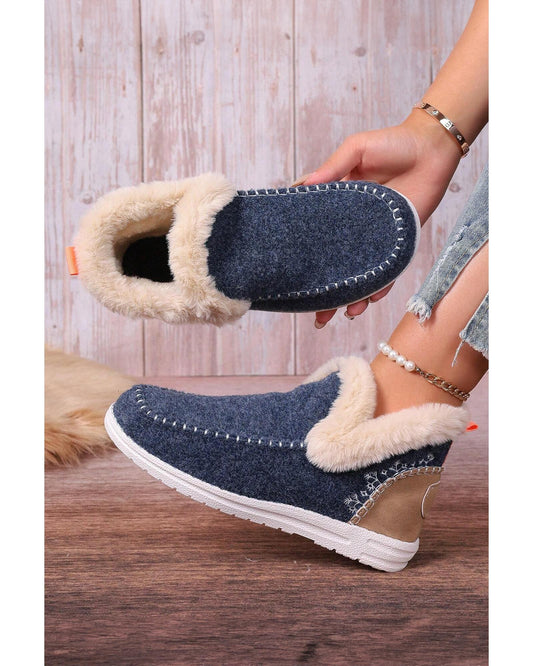 Suede Stitching Patchwork Plush Lined Anklet Boots