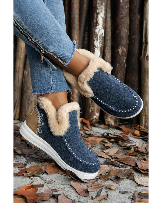 Suede Stitching Patchwork Plush Lined Anklet Boots