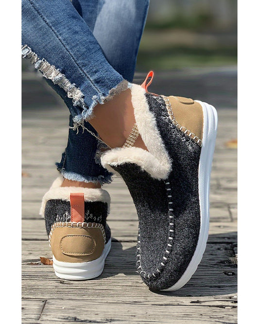 Suede Stitching Patchwork Plush Lined Anklet Boots