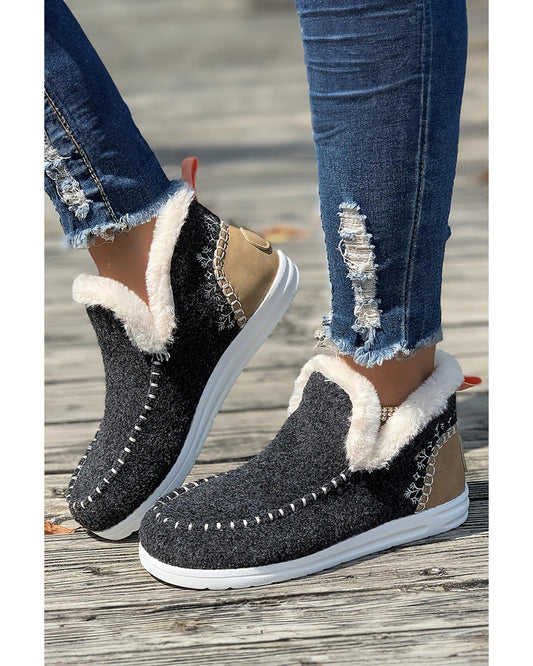 Suede Stitching Patchwork Plush Lined Anklet Boots