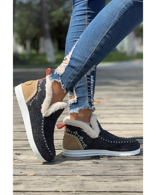 Suede Stitching Patchwork Plush Lined Anklet Boots