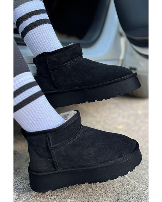 Black Faux Fur Lined Suede Ankle Snow Boots - 37 EU