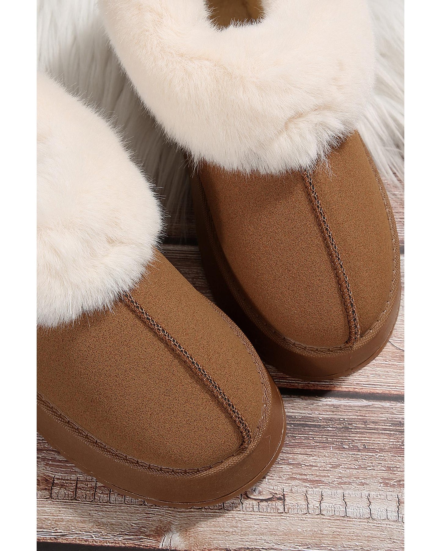 Chestnut Plush Suede Trim Thick Sole Flat Snow Boots - 40 EU