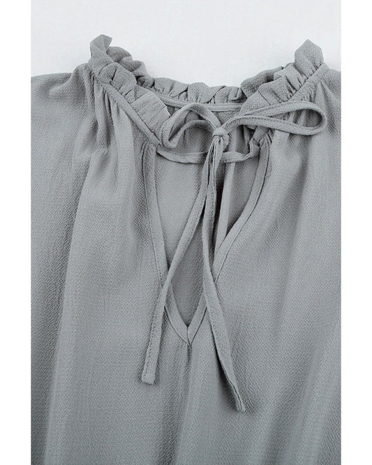 Gray V Neck Long Sleeve Ruffle Tiered Mini Dress