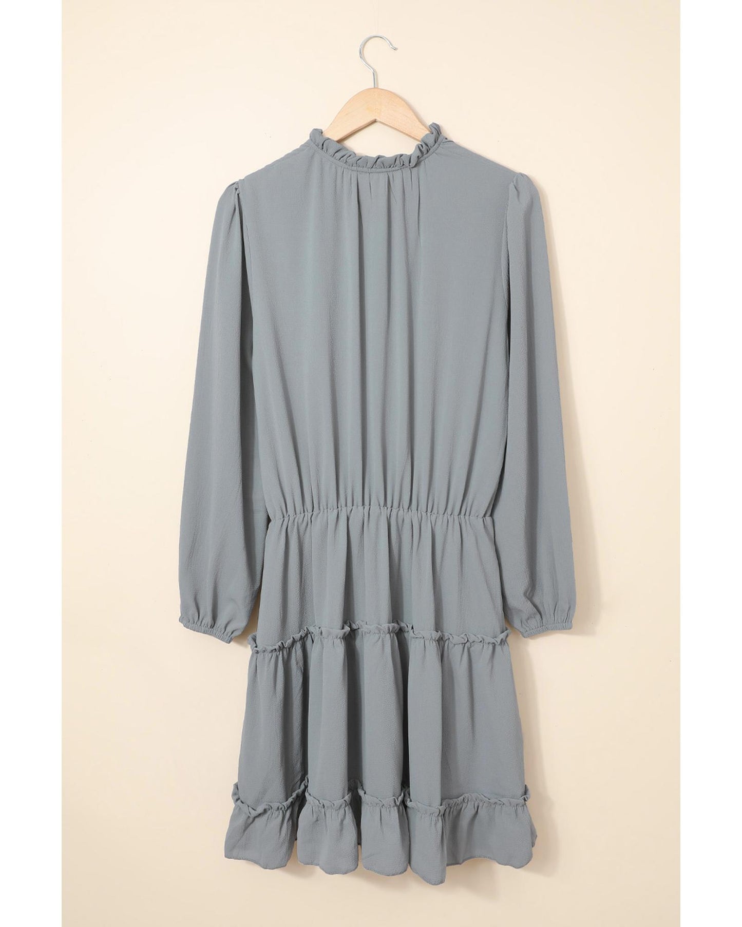 Gray V Neck Long Sleeve Ruffle Tiered Mini Dress