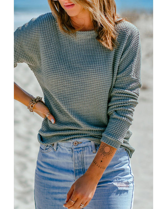 AZURA EXCHANGE Waffle Knit Long Sleeve Top