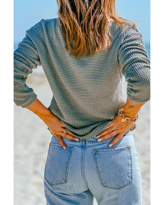 AZURA EXCHANGE Waffle Knit Long Sleeve Top
