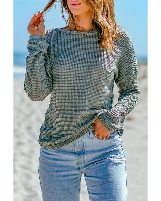 AZURA EXCHANGE Waffle Knit Long Sleeve Top