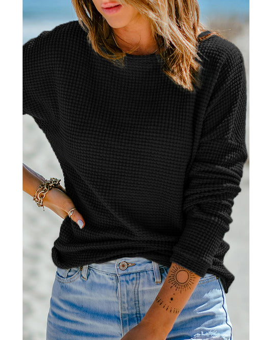 AZURA EXCHANGE Waffle Knit Long Sleeve Top