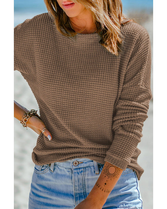 AZURA EXCHANGE Waffle Knit Long Sleeve Top