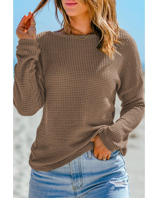 AZURA EXCHANGE Waffle Knit Long Sleeve Top