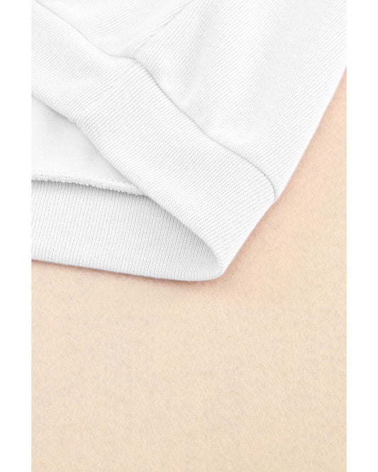 White Knitted V Neck Buttoned Cuffs Sweater