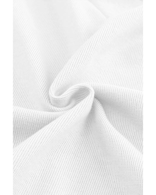 White Knitted V Neck Buttoned Cuffs Sweater