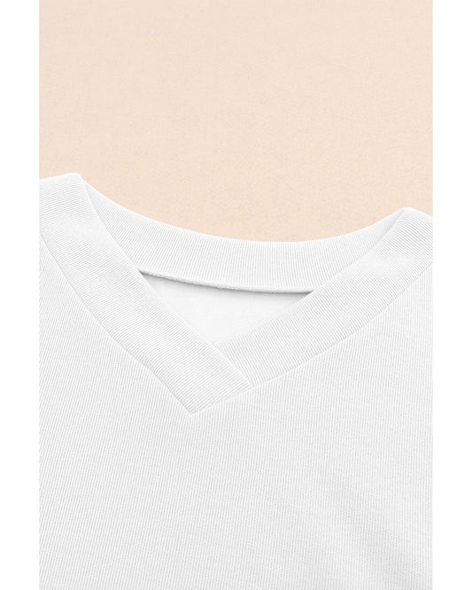 White Knitted V Neck Buttoned Cuffs Sweater