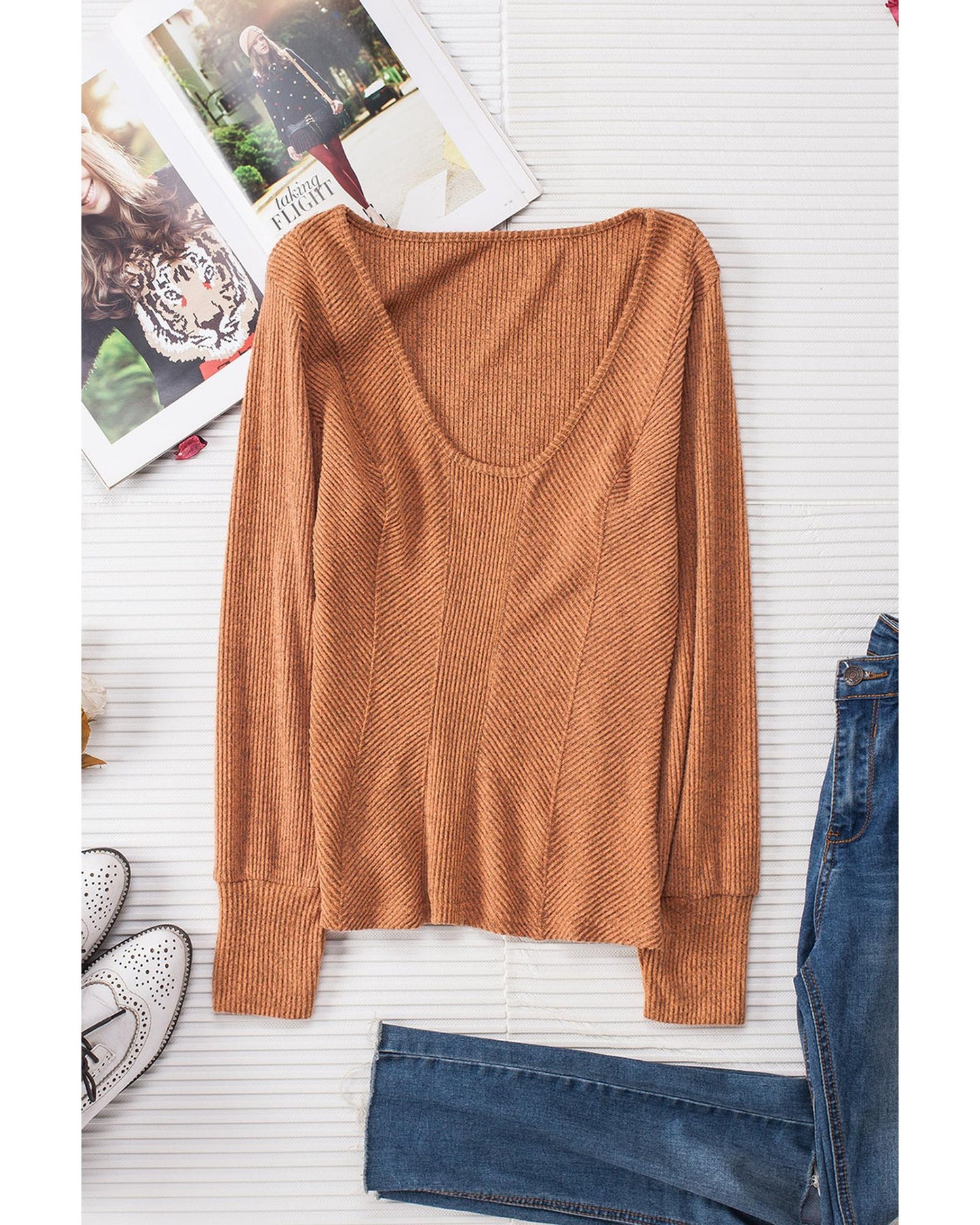 AZURA EXCHANGE U-Neck Textured Top